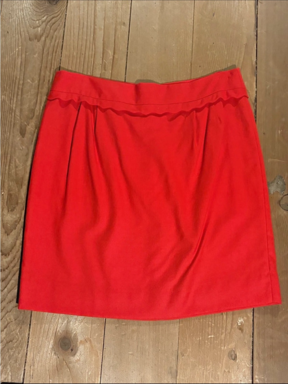 J. Crew Red Pencil Skirt with Scalloped Waist